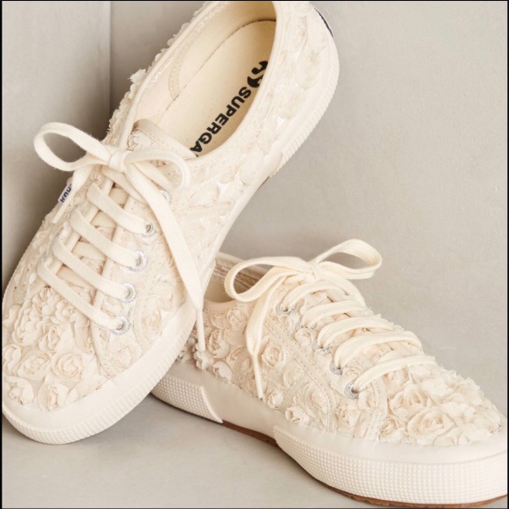 Superga Bridal Ivory cream floral lace up sneaker